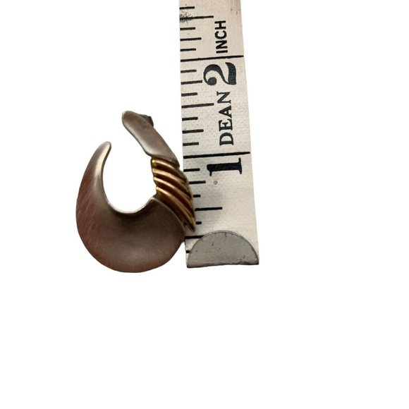 Vintage Retro 80s Oval Pierced Earrings Two-Tone Brushed Silver & Gold Tone - Picture 4 of 6